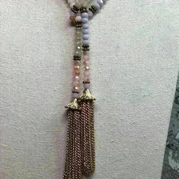 Vintage Sparkling Glass Crystal Lariat- Blue Pink Clear White - Picture 2 of 6